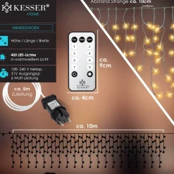 KESSER ® LED Lichterkette inkl. Fernbedienung mit 8 Modi & Timer, Lichtervorhang mit mini LED´s Kalt-weiß Hot