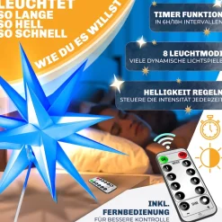 ® Leuchtstern 3D, LED Weihnachtsstern mit Timer für innen und außen, Adventsstern Beleuchtet hängend Stern + Warmweiß Licht ^ KESSER Best