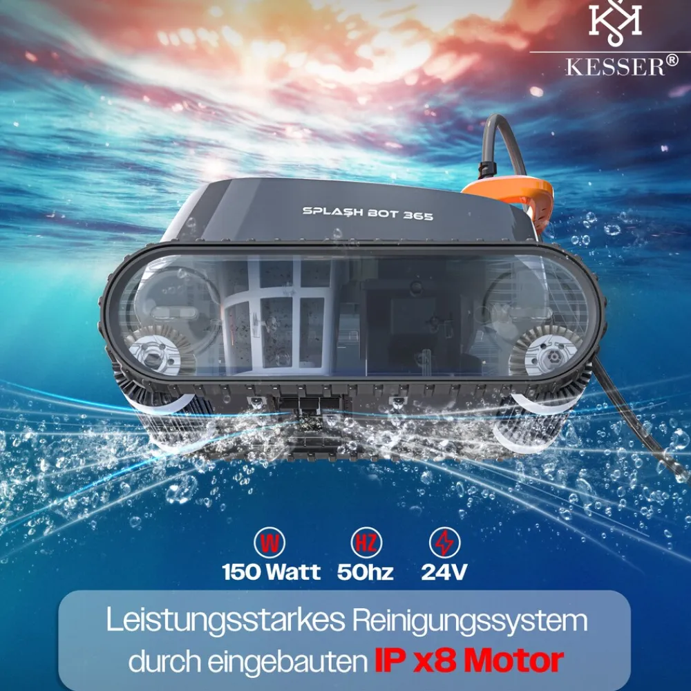 KESSER ® Poolroboter für Boden und Wand, Poolsauger bis 100m² Pools & eine leistungsstarke Reinigung, Poolreiniger vollautomatisch mit App-Funktion & Kontrollmodul, Inkl. Abdeckung, Klettermechanismus Anthrazit / Anthrazit Clearance
