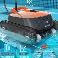 KESSER ® Poolroboter für Boden und Wand, Poolsauger bis 100m² Pools & eine leistungsstarke Reinigung, Poolreiniger vollautomatisch mit App-Funktion & Kontrollmodul, Inkl. Abdeckung, Klettermechanismus Anthrazit / Anthrazit Clearance