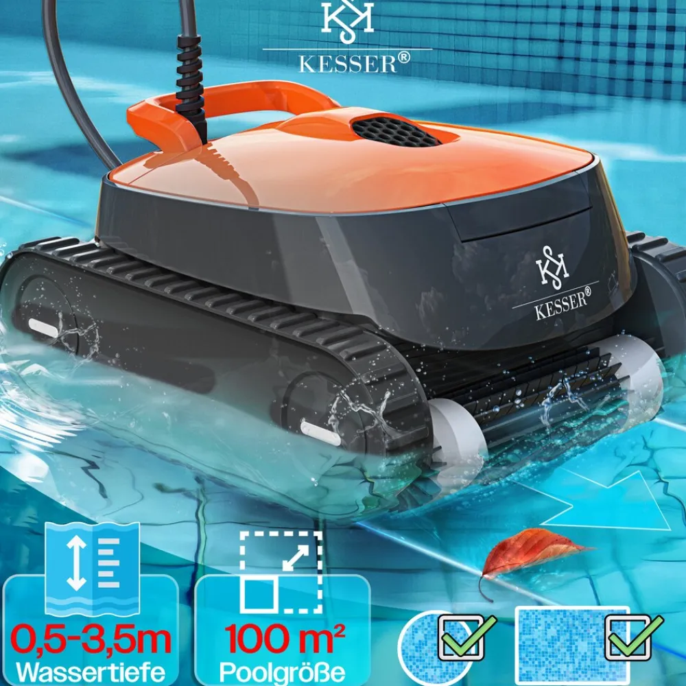 KESSER ® Poolroboter für Boden und Wand, Poolsauger bis 100m² Pools & eine leistungsstarke Reinigung, Poolreiniger vollautomatisch mit App-Funktion & Kontrollmodul, Inkl. Abdeckung, Klettermechanismus Anthrazit / Anthrazit Clearance