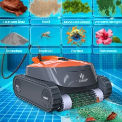 KESSER ® Poolroboter für Boden und Wand, Poolsauger bis 100m² Pools & eine leistungsstarke Reinigung, Poolreiniger vollautomatisch mit App-Funktion & Kontrollmodul, Inkl. Abdeckung, Klettermechanismus Anthrazit / Anthrazit Clearance