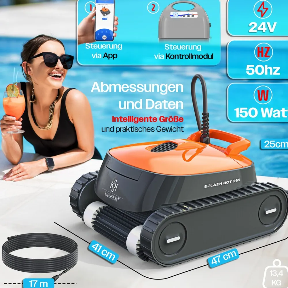KESSER ® Poolroboter für Boden und Wand, Poolsauger bis 100m² Pools & eine leistungsstarke Reinigung, Poolreiniger vollautomatisch mit App-Funktion & Kontrollmodul, Inkl. Abdeckung, Klettermechanismus Anthrazit / Anthrazit Clearance
