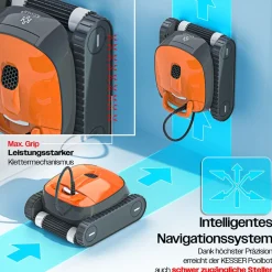 KESSER ® Poolroboter für Boden und Wand, Poolsauger bis 100m² Pools & eine leistungsstarke Reinigung, Poolreiniger vollautomatisch mit App-Funktion & Kontrollmodul, Inkl. Abdeckung, Klettermechanismus Anthrazit / Anthrazit Clearance