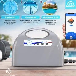 KESSER ® Poolroboter für Boden und Wand, Poolsauger bis 100m² Pools & eine leistungsstarke Reinigung, Poolreiniger vollautomatisch mit App-Funktion & Kontrollmodul, Inkl. Abdeckung, Klettermechanismus Anthrazit / Anthrazit Clearance