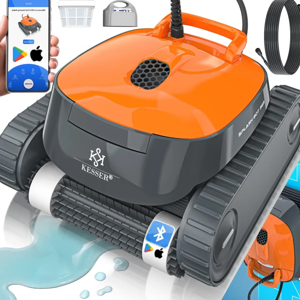 KESSER ® Poolroboter für Boden und Wand, Poolsauger bis 100m² Pools & eine leistungsstarke Reinigung, Poolreiniger vollautomatisch mit App-Funktion & Kontrollmodul, Inkl. Abdeckung, Klettermechanismus Anthrazit / Anthrazit Clearance