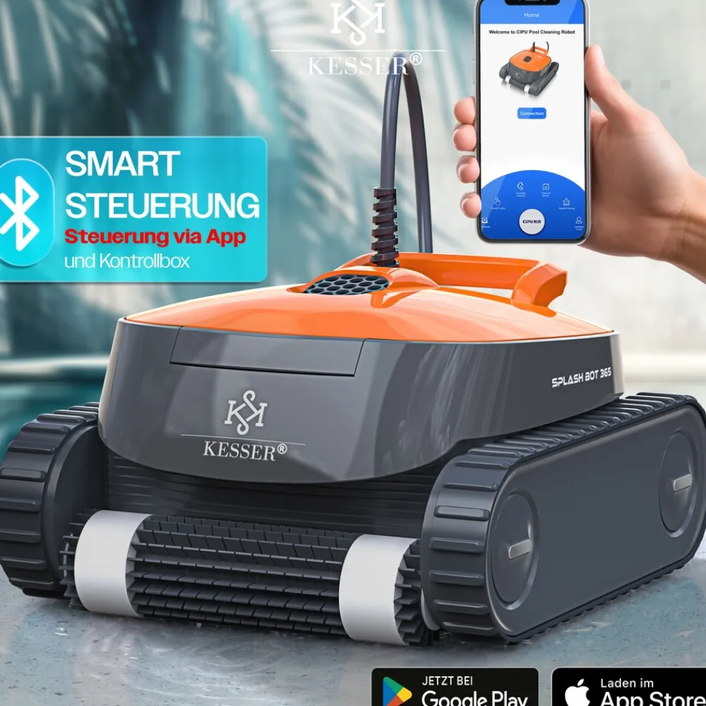KESSER ® Poolroboter für Boden und Wand, Poolsauger bis 100m² Pools & eine leistungsstarke Reinigung, Poolreiniger vollautomatisch mit App-Funktion & Kontrollmodul, Inkl. Abdeckung, Klettermechanismus Anthrazit / Anthrazit Clearance