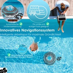 ® Poolroboter Poolreiniger Akku Aqua-9000 inkl. Transporttasche Pool Roboter für bis 80m² Pools, Li-Ion Akku max. 75 min, Kabellos Poolsauger Bodenreinigung Vollautomatisch Bodensauger ^ KESSER Discount