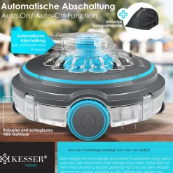 ® Poolroboter Poolreiniger Akku Aqua-9000 inkl. Transporttasche Pool Roboter für bis 80m² Pools, Li-Ion Akku max. 75 min, Kabellos Poolsauger Bodenreinigung Vollautomatisch Bodensauger ^ KESSER Discount