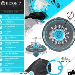 ® Poolroboter Poolreiniger Akku Aqua-9000 inkl. Transporttasche Pool Roboter für bis 80m² Pools, Li-Ion Akku max. 75 min, Kabellos Poolsauger Bodenreinigung Vollautomatisch Bodensauger ^ KESSER Discount