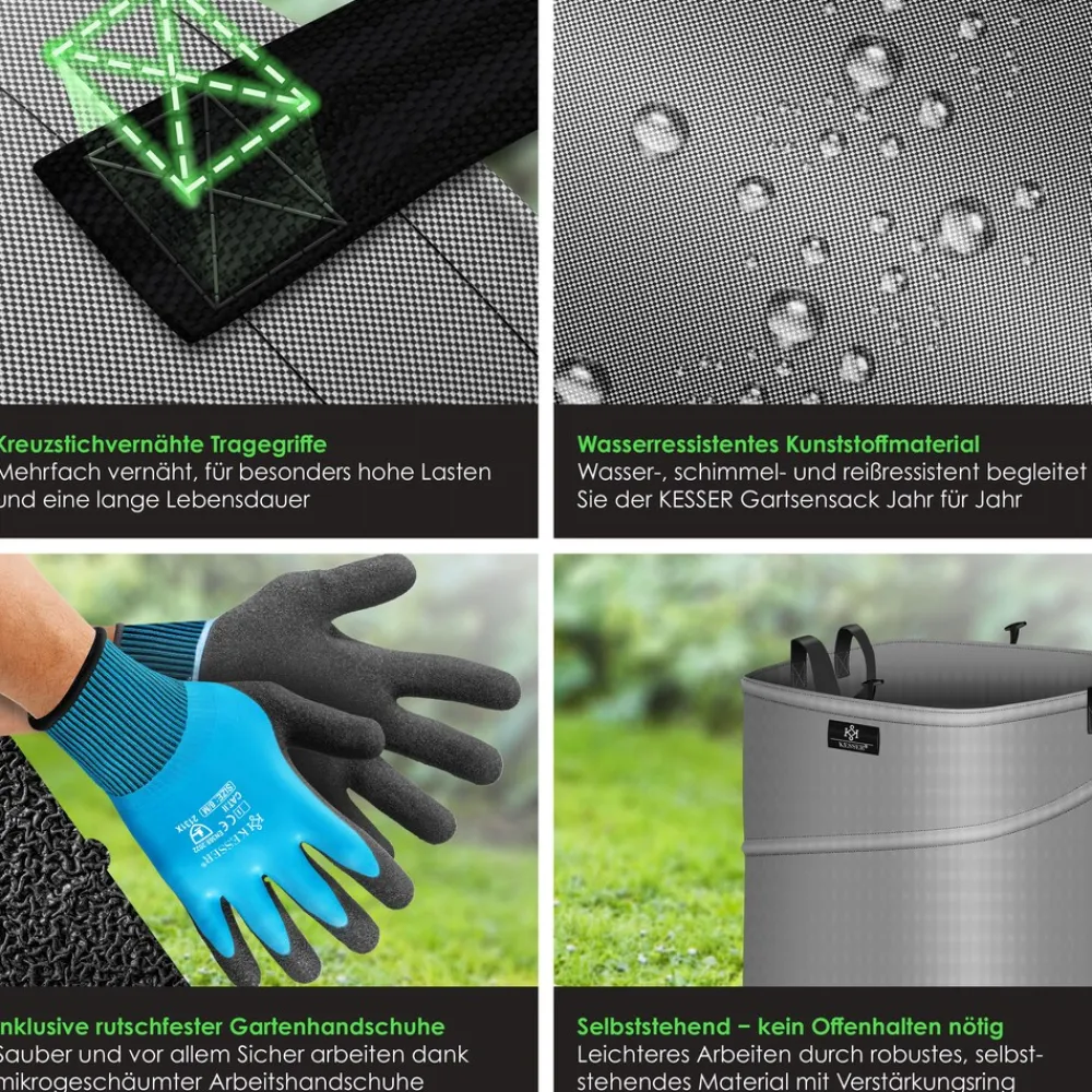 KESSER ® Pop-Up-Gartensack Laubsack Gartenabfallsack inkl. Handschuhe | Selbststehend mit Griffen Stabil Robust & Faltbar | Laubsäcke Rasenschnitt Gartensäcke für Gartenabfälle Grünschnitt Anthrazit / Schwarz Discount