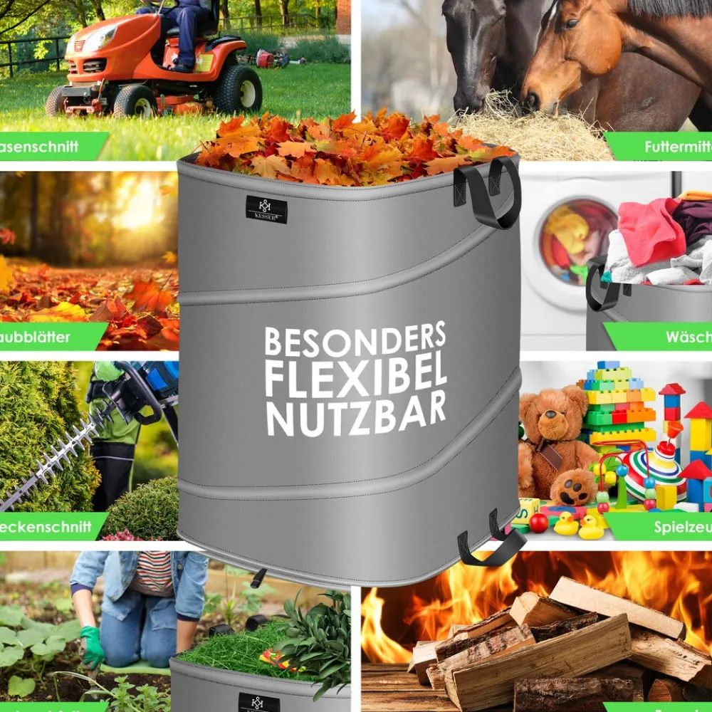 KESSER ® Pop-Up-Gartensack Laubsack Gartenabfallsack inkl. Handschuhe | Selbststehend mit Griffen Stabil Robust & Faltbar | Laubsäcke Rasenschnitt Gartensäcke für Gartenabfälle Grünschnitt Anthrazit / Schwarz Discount