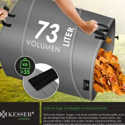 KESSER ® Pop-Up-Gartensack Laubsack Gartenabfallsack inkl. Handschuhe | Selbststehend mit Griffen Stabil Robust & Faltbar | Laubsäcke Rasenschnitt Gartensäcke für Gartenabfälle Grünschnitt Anthrazit / Schwarz Discount