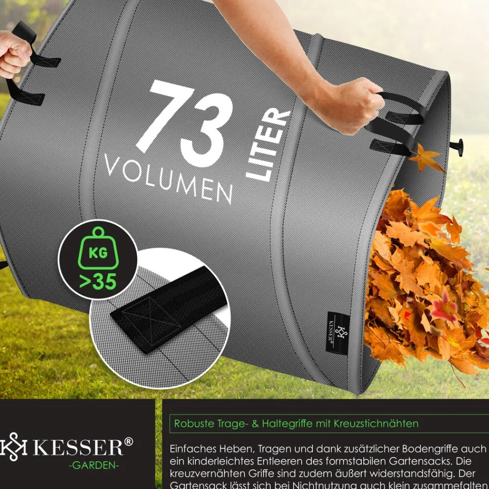 KESSER ® Pop-Up-Gartensack Laubsack Gartenabfallsack inkl. Handschuhe | Selbststehend mit Griffen Stabil Robust & Faltbar | Laubsäcke Rasenschnitt Gartensäcke für Gartenabfälle Grünschnitt Anthrazit / Schwarz Discount