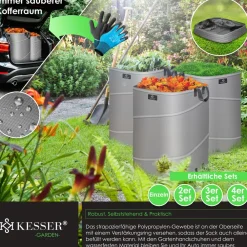KESSER ® Pop-Up-Gartensack Laubsack Gartenabfallsack inkl. Handschuhe | Selbststehend mit Griffen Stabil Robust & Faltbar | Laubsäcke Rasenschnitt Gartensäcke für Gartenabfälle Grünschnitt Anthrazit / Schwarz Discount