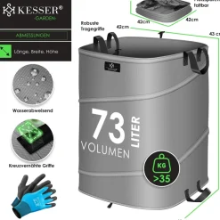 KESSER ® Pop-Up-Gartensack Laubsack Gartenabfallsack inkl. Handschuhe | Selbststehend mit Griffen Stabil Robust & Faltbar | Laubsäcke Rasenschnitt Gartensäcke für Gartenabfälle Grünschnitt Anthrazit / Schwarz Discount
