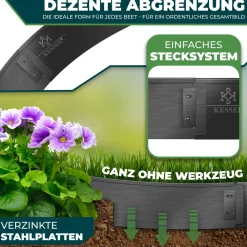 ® Rasenkante Beeteinfassung Beetumrandung 5 bis 50m Beetbegrenzung Rasenbleche Mähkante Metall Palisade Inkl. Handschuhe ^ KESSER Best