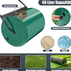 KESSER ® Rasenwalze Metall mit Handschuhen Handwalze Rasenroller Gartenwalze Ackerwalze Walze befüllbar mit Wasser oder Sand Anthrazit