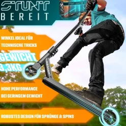 KESSER ® Scooter Funscooter Stuntscooter X-Limit - 360° Lenkung mit ABEC 9 Kugellagern 100 mm PU Räder Robuster Kickscooter Tretroller Cityroller Trick Roller für Kinder Erwachsene Rot / Hellblau