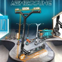 KESSER ® Scooter Funscooter Stuntscooter X-Limit - 360° Lenkung mit ABEC 9 Kugellagern 100 mm PU Räder Robuster Kickscooter Tretroller Cityroller Trick Roller für Kinder Erwachsene Rot / Hellblau