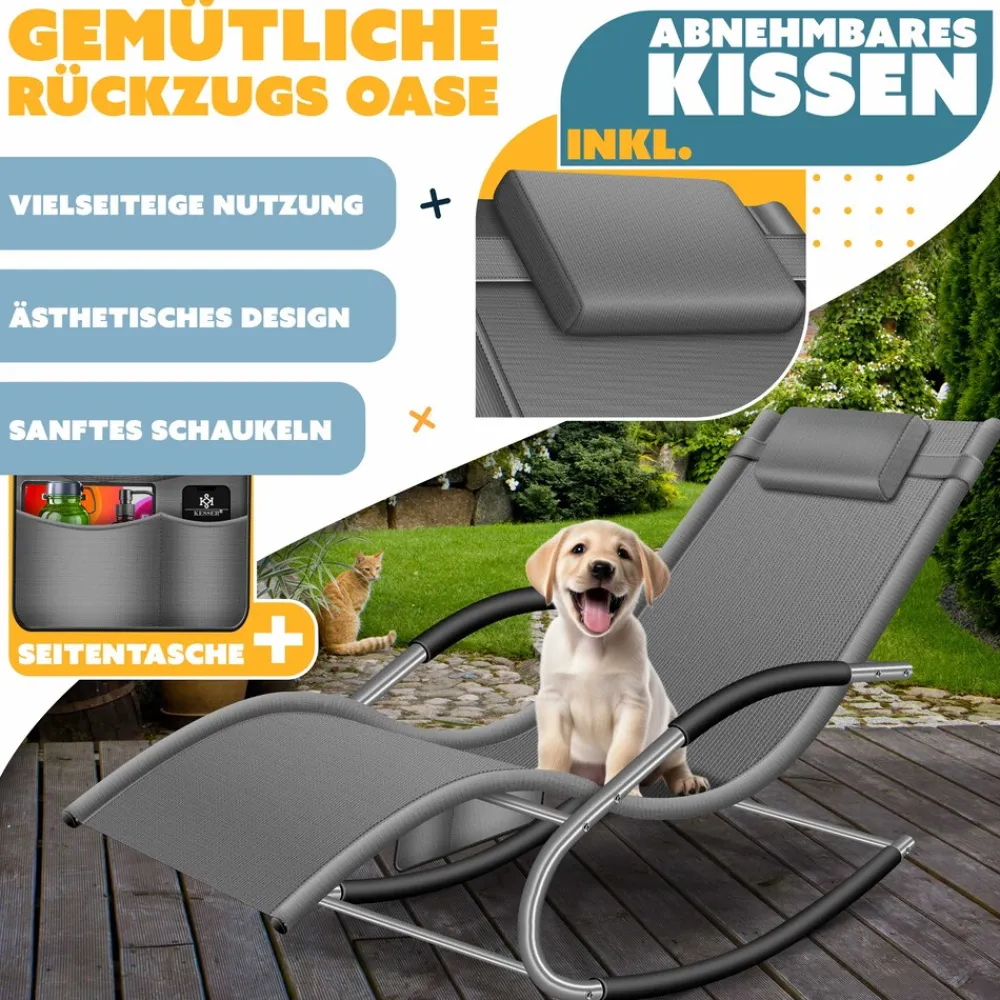 KESSER ® Sonnenliege Relaxliege Schwungliege | Gartenliege | Gartenstuhl | Klappstuhl faltbar | Liegestuhl | Schaukelsessel | ergonomische Relaxsessel | wetterfest