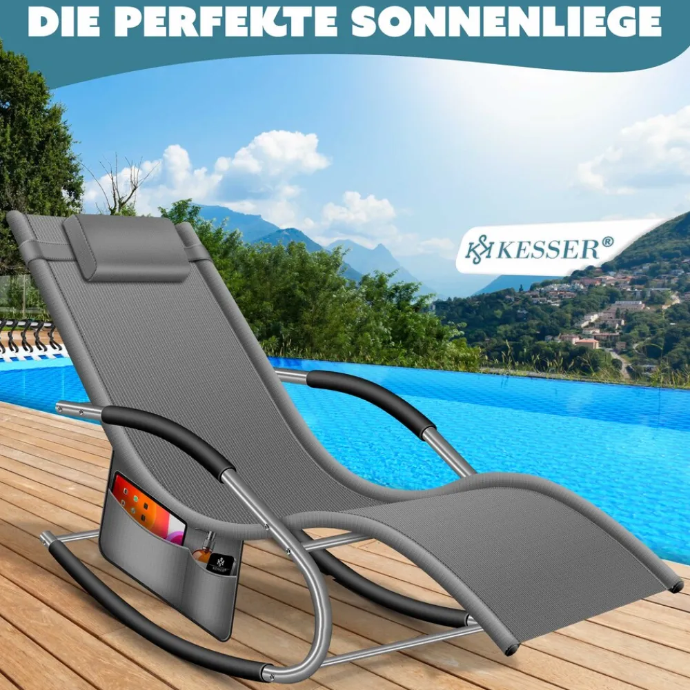 KESSER ® Sonnenliege Relaxliege Schwungliege | Gartenliege | Gartenstuhl | Klappstuhl faltbar | Liegestuhl | Schaukelsessel | ergonomische Relaxsessel | wetterfest