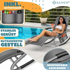 KESSER ® Sonnenliege Relaxliege Schwungliege | Gartenliege | Gartenstuhl | Klappstuhl faltbar | Liegestuhl | Schaukelsessel | ergonomische Relaxsessel | wetterfest