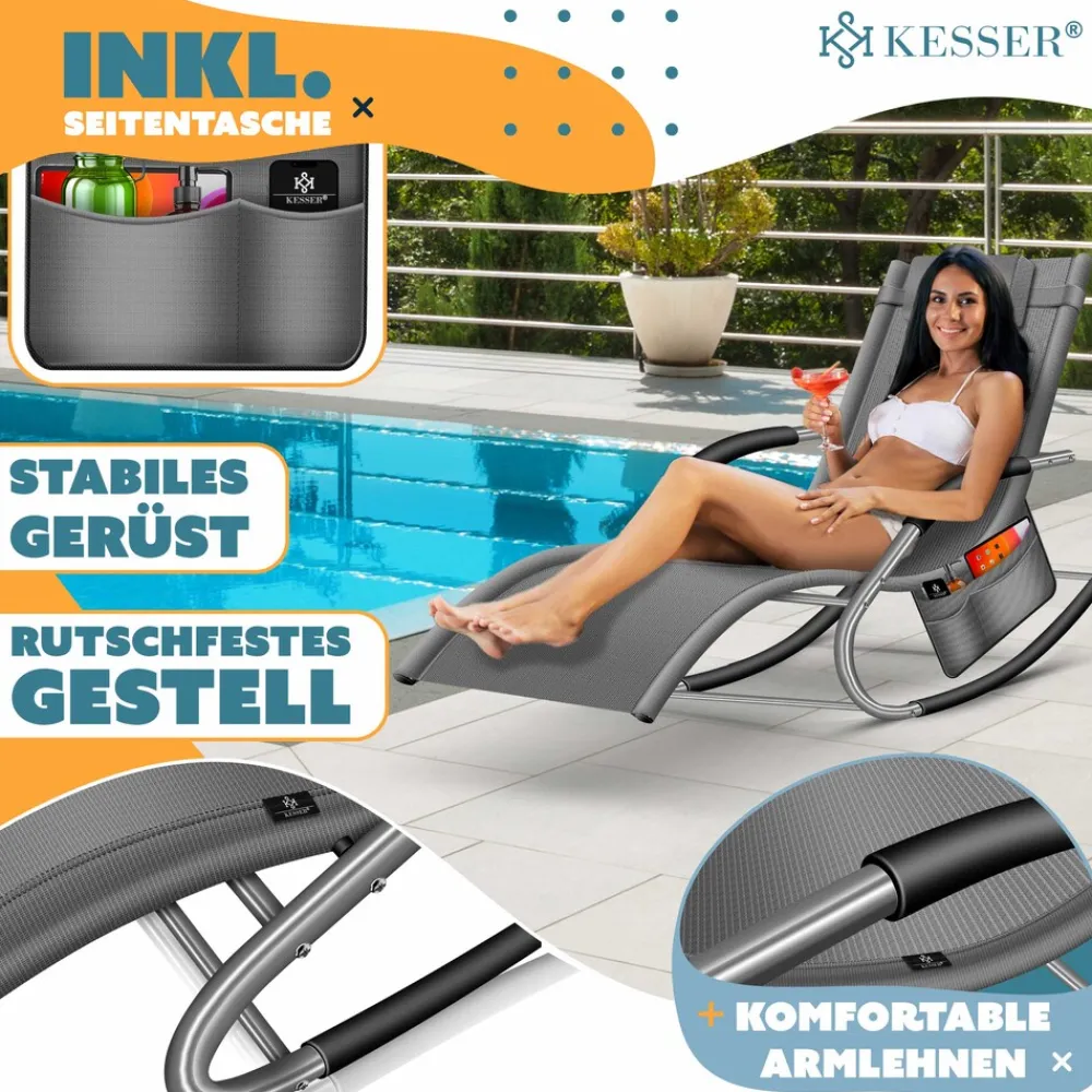 KESSER ® Sonnenliege Relaxliege Schwungliege | Gartenliege | Gartenstuhl | Klappstuhl faltbar | Liegestuhl | Schaukelsessel | ergonomische Relaxsessel | wetterfest