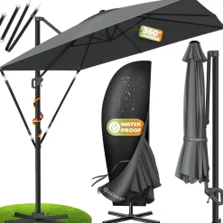 ® Sonnenschirm Ampelschirm SUN XL 300 x 300 cm Inkl. Abdeckung +Windsicherung Drehbar Neigbar Kippbar Marktschirm Groß 360° Rotation, Gartenschirm mit Kurbel Sonnenschutz UV50+ ^ KESSER Sale