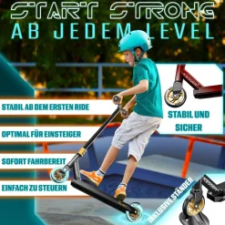 ® Stunt Scooter X-Limit-Pro 360° Lenkung Funscooter Stuntscooter mit Ständer ABEC 9 Kugellagern, 110 mm PU Räder , Kickscooter Tretroller Cityroller Trick Roller für Kinder Erwachsene ^ KESSER Hot