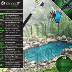 ® Teichzaun Gartenzaun Steckzaun Komplettset Metall Zaunelemente Inkl. Hammer + Befestigungsstäben, Zaun zum stecken für Garten, Oberbogen Rund Gitterzaun Set Freigehege für Hunde ^ KESSER Online