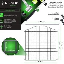 ® Teichzaun Gartenzaun Steckzaun Komplettset Metall Zaunelemente Inkl. Hammer + Befestigungsstäben, Zaun zum stecken für Garten, Oberbogen Rund Gitterzaun Set Freigehege für Hunde ^ KESSER Online