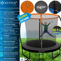 KESSER ® Trampolin Gartentrampolin | TÜV Rheinland GS Zertifiziert | Kindertrampolin bis 150 kg | Komplettset mit Sicherheitsnetz, Leiter, Randabdeckung, Seitentasche & Zubehör Rot / Schwarz Best