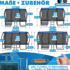 KESSER ® Trampolin Outdoor Ø 244/305/366/427 cm, GS-Zertifikat, Gartentrampolin für Kinder & Erwachsene <150 kg mit Sicherheitsnetz, inklusive Tasche, Leiter, Randabdeckung & gepolsterten Netzstangen Blau Online