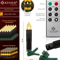 ® Weihnachtsbaumkerzen 20 LED Inkl. Batterien Kabellos - - mit Fernbedienung Funk - Timerfunktion - Flackern - Dimmbar Weihnachtskerzen Christbaumkerzen Befestigungsklammern Kerzen ^ KESSER Hot