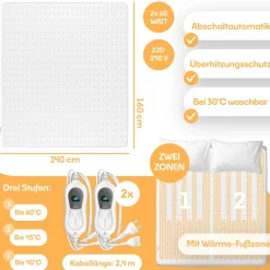 KESSER ® Wärmeunterbett mit Abschaltautomatik Fernbedienung | Heizdecke mit 3 Temperaturstufen | Wärmebettunterlage fürs Bett Matratzenheizung | Wärmedecke aus weichem Vlies Heizkissen Anthrazit - Ohne Muster Hot