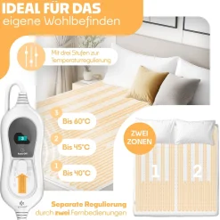 KESSER ® Wärmeunterbett mit Abschaltautomatik Fernbedienung | Heizdecke mit 3 Temperaturstufen | Wärmebettunterlage fürs Bett Matratzenheizung | Wärmedecke aus weichem Vlies Heizkissen Anthrazit - Ohne Muster Hot