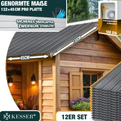 KESSER ® 12x Profilblech Trapezblech 129cm x 45cm = 7 m² - Dachblech für Gerätehaus, Dachplatten Verzinkter Stahl 0,25mm, inkl. 100 Schrauben + Unterlegescheiben & Montagehandschuhe Anthrazit Outlet