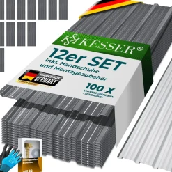 KESSER ® 12x Profilblech Trapezblech 129cm x 45cm = 7 m² - Dachblech für Gerätehaus, Dachplatten Verzinkter Stahl 0,25mm, inkl. 100 Schrauben + Unterlegescheiben & Montagehandschuhe Anthrazit Outlet