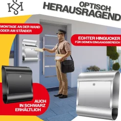 KESSER ® XXL Briefkasten Edelstahl mit Zeitungsfach , gebürstet , 3x Schlüssel abschließbar , Pulverbeschichtet , Wandmontage , groß Front-Einwurf: DIN C4 = DIN A4  , inkl. Montagematerial Schwarz Sale