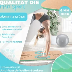 ® Yogamatte Kork Inkl. Tragegurt Tasche & Yoga-Block Gymnastikmatte Yoga Matte rutschfest aus Naturkautschuk TPE Fitnessmatte, 183 x 62 Trainingsmatte für Fitness Sportmatte, Gymnastik extradick ^ KESSER Best
