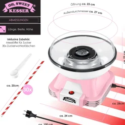 ® Zuckerwattemaschine Set für dein zuhause - Mit 30x Zuckerwatte Stäbchen & Messlöffel - Retro Cotton Candy Maschine - Zuckerwatte Maschine Mit Zubehör - Höhe 22 cm  - 500 W ^ KESSER Discount