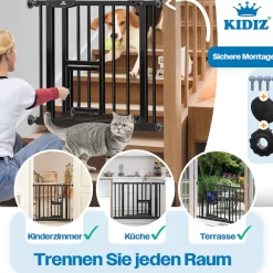 KIDIZ ® Absperrgitter zum Klemmen mit Katzenklappe, Türschutzgitter, Autoclose Kinder Treppengitter ohne Bohren | 90° Stopp Schutz, schwenkbar, Treppenschutzgitter Blau Sale
