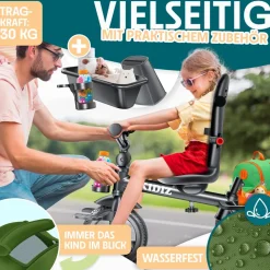 ® Dreirad 5in1 Kinderdreirad mit Schubstange Lenksystem Stange ab 1 Jahr vorwärts und Rückwärtsfahrt Jogger ,  Korb Tasche Getränkehalter Sonnendach Gummiräder, Buggy Fahrrad Baby Klappbar ^ KIDIZ Outlet