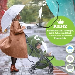 KIDIZ ® Kinderwagen Premium Kinderbuggy klappbar Liegebuggy Sportwagen Faltbar 360°Räder 5-Punkt Gurt Inkl. Getränkehalter & Regenabdeckung, verstellbare Rückenlehne & Sonnenverdeck Khaki / Schwarz Best