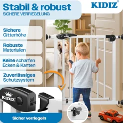 ® Schutzgitter für Treppen | Tür, Auto Close Kindertreppengitter ohne Bohren | 90° Stop, Absperr Türschutzgitter, schwenkbare Trennwand, Treppenschutzgitter, Klemmen ^ KIDIZ Hot