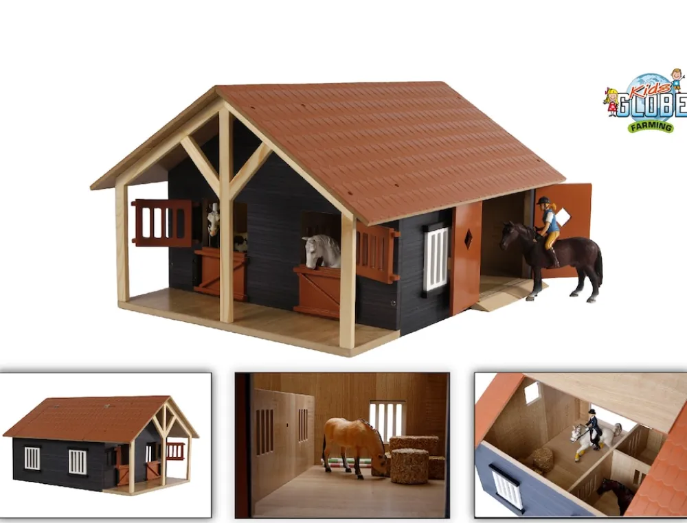 Kids Globe KidsGlobe Farming Pferdestall Holz, Maö´stab 1:24 - mit 2 Boxen, Werkstatt New