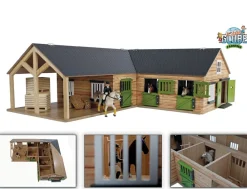 Horses Pferdehof aus Holz, 1:24, mit Tören, Fenster + Tor, ohne Tiere ^ Kids Globe New