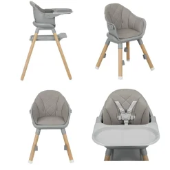 Kikkaboo Kinderhochstuhl Woody 3 in 1 Holzbeine Kinderstuhl Fußstütze Tablett grau ^ Kikka Boo Outlet