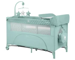 Kikka Boo Reisebett Nighty Night, 2 Ebenen, Spielbogen, 2 Räder, Wickelauflage hellgrün pink Hot